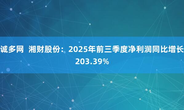 诚多网  湘财股份：2025年前三季度净利润同比增长203.39%